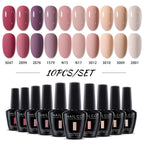NAILCO 10PCS/Set Gel Nail Polish Gorgeous Full Coverage Semi Permanent Soak Off UV LED Gel Nail Art Base Top Coat Gel Polish Kit