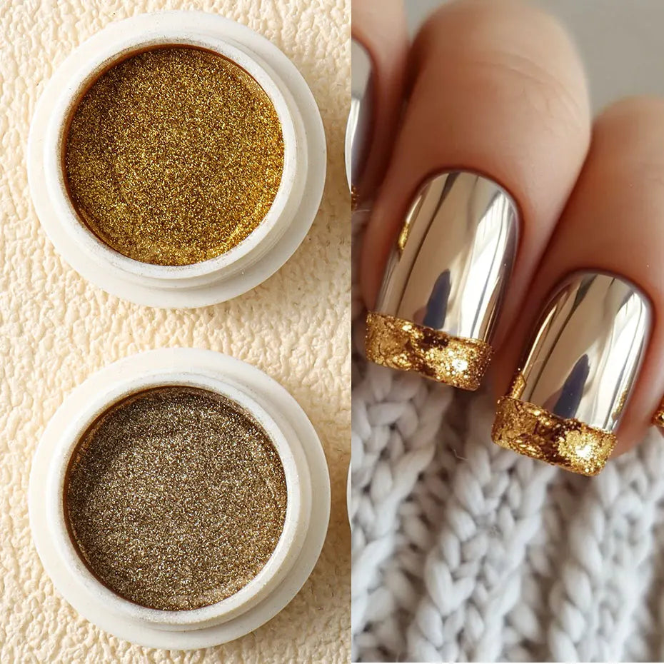 6pc Gold Metallic Mirror Glitter Nail Art Dust Rose Gold Silver Powder UV Gel Polish Chrome Rubbing Pigment Flake Manicure Decor