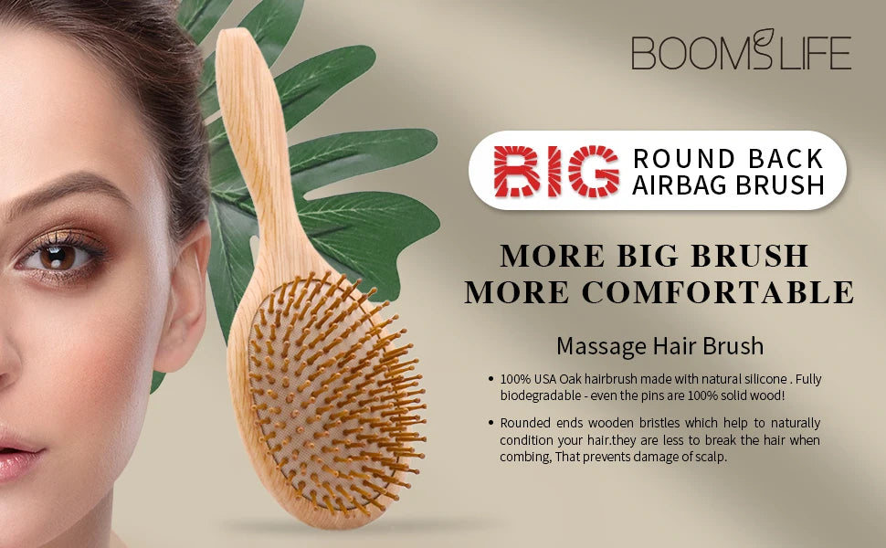 Natural Hair Brush Women Wide Tooth Hair Combs Healthy Paddle Cushion Massage Hairbrush Wooden Comb Hair Care Barber Accessories