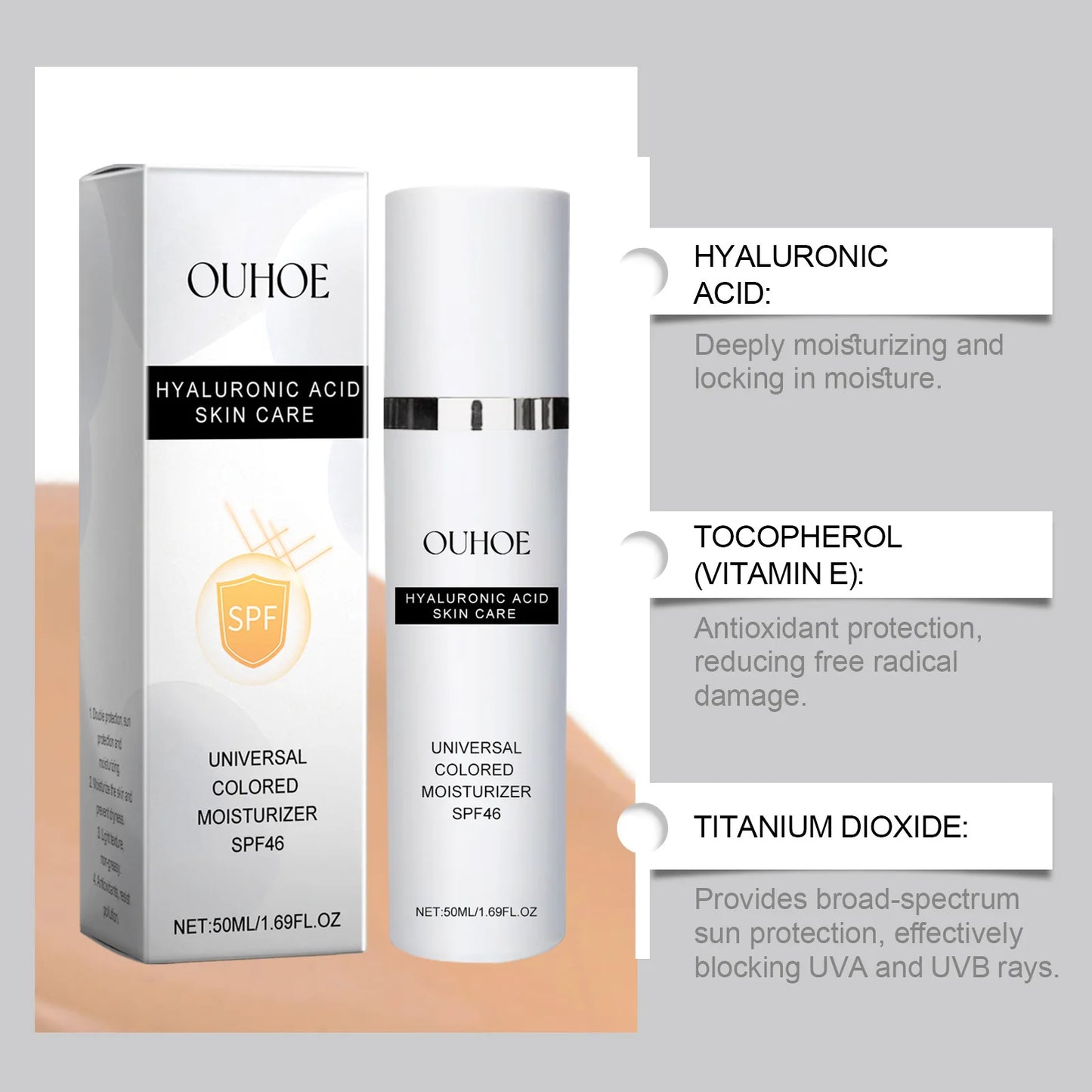 Hyaluronic Acid Sunscreen Anti Sun Solar UV Protection Mild Moisturizer Nourishing Hydrating Repair Outdoor Spf46 Sunblock Cream