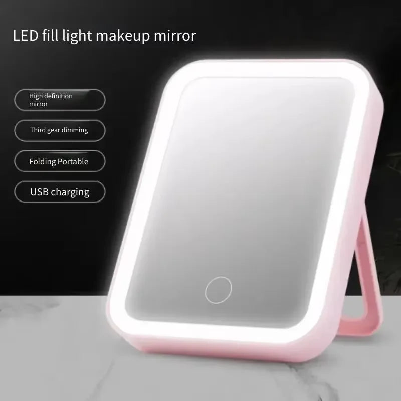Makeup Mirror USB Rechargeable Portable Compact LED Vanity Mirror with Touch Screen Dimming Makeup Mirror