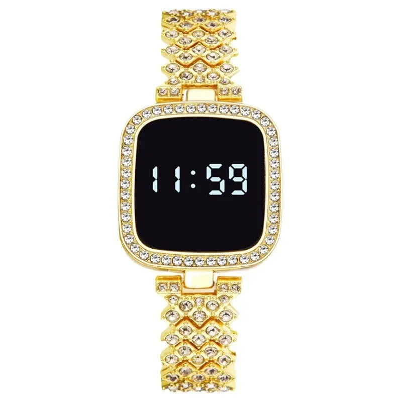 Luxury Rhinestone Digital Watch for Women Simple Touch Screen LED Watch Fashion Steel Strap Rose Gold Ladies Watch Reloj Mujer
