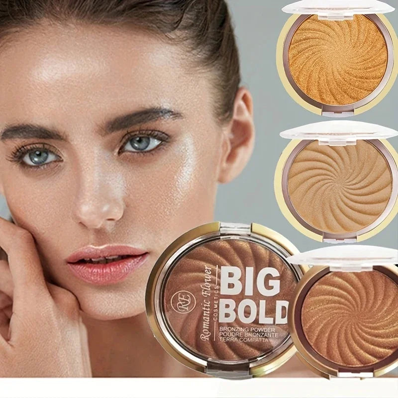 3-color powder brightens the face,bronze color pressed powder, waterproof and high gloss makeup,brightening wheat pearl powder