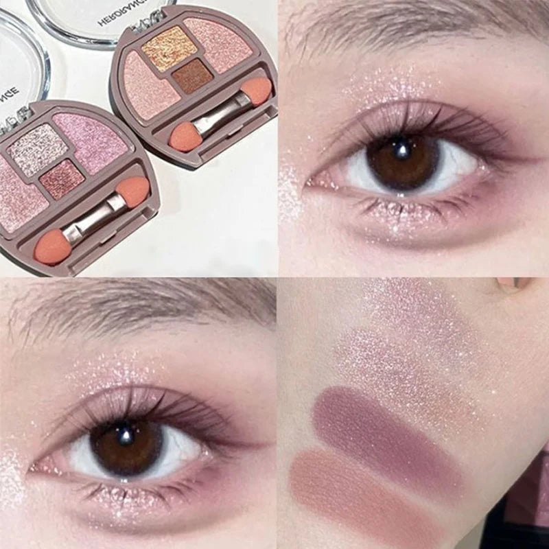 Four-color Eye Shadow Powder Palette Shimmering Glitter Natural Eyelid Silkworm Contour Shadow Natural Tone Pink Eyeliner Makeup