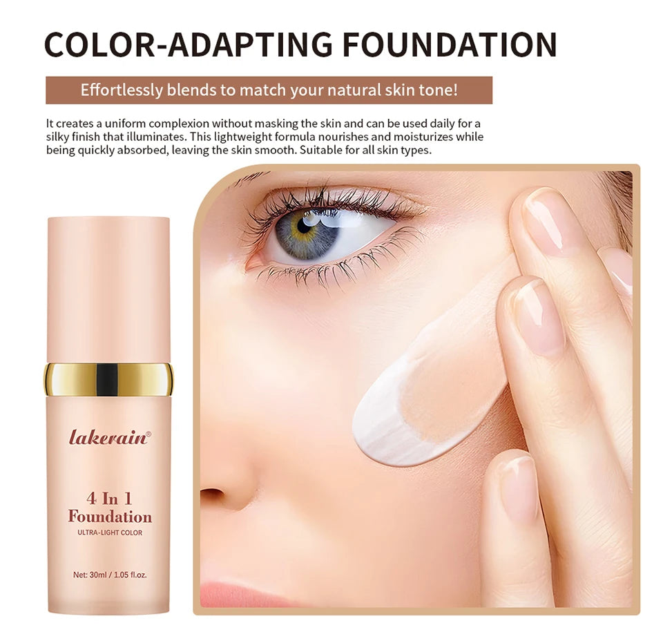 4 In 1 Color Changing Foundation Moisturizer Longwearing Waterproof Concealer Even Skin Toning Sunscreen Spf 30 Whitening Makeup
