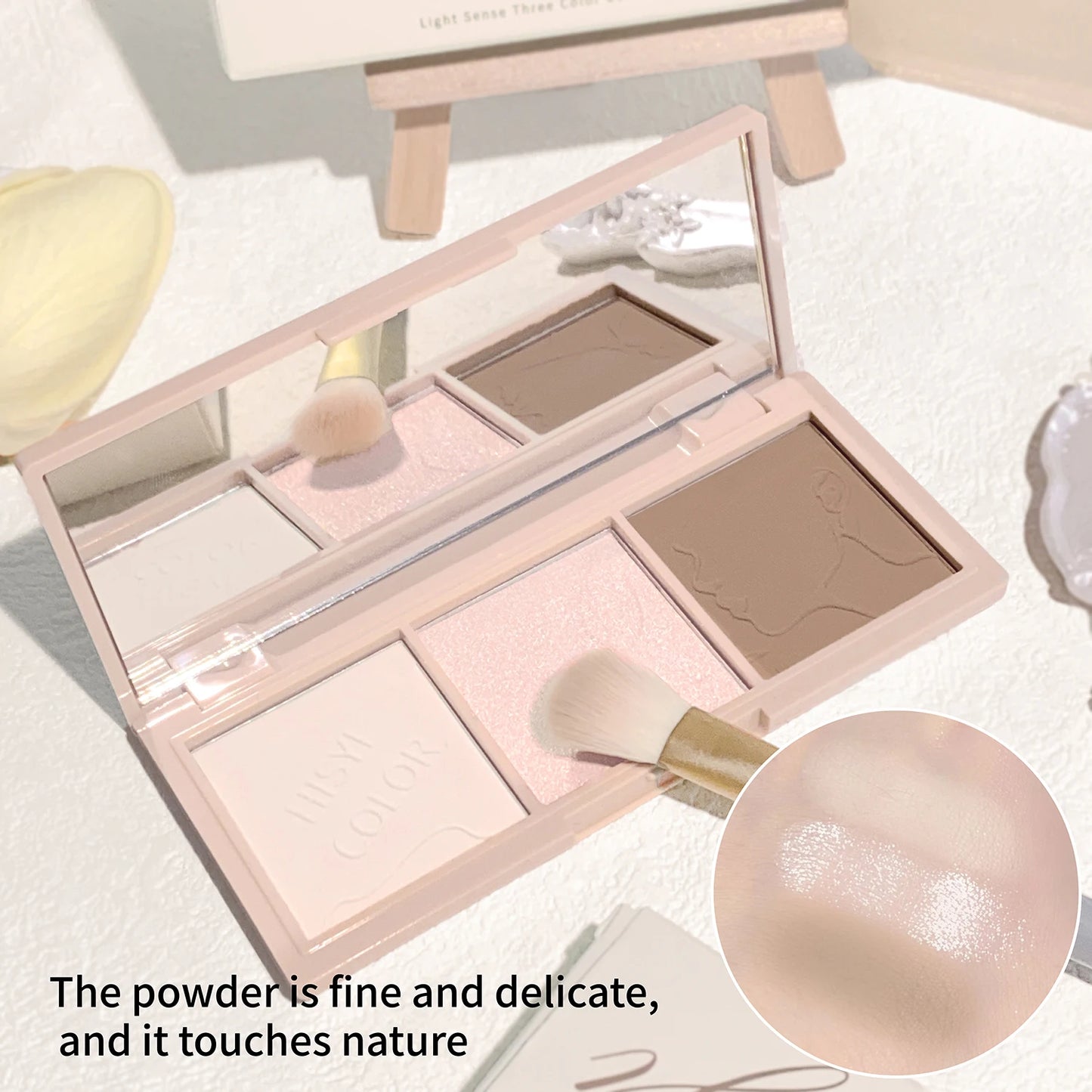 Three color contouring palette: contour and apply eyeshadow to freely create natural nude makeup with light and shadow