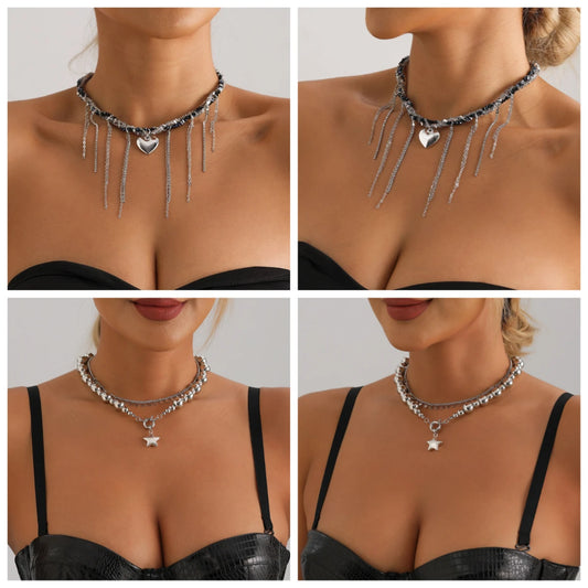 Y2k Choker Necklaces Heart Pendant Chain Jewellery Women Glass Multilayer Neck Collier Femme Cadenas Para Mujer for Girls Women