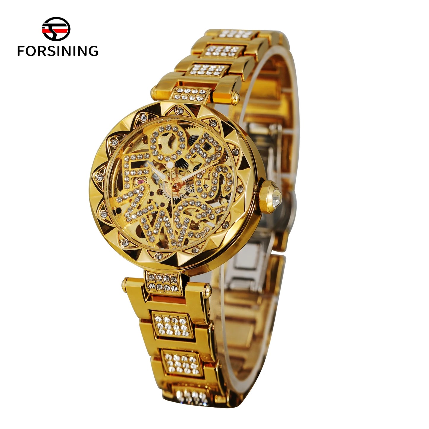 Luxury Brands Fashion 2025 New Women's Watches 3D Diamond Stainless Steel Skeleton Mechanical Clock Elegant Ladies Wedding Gift