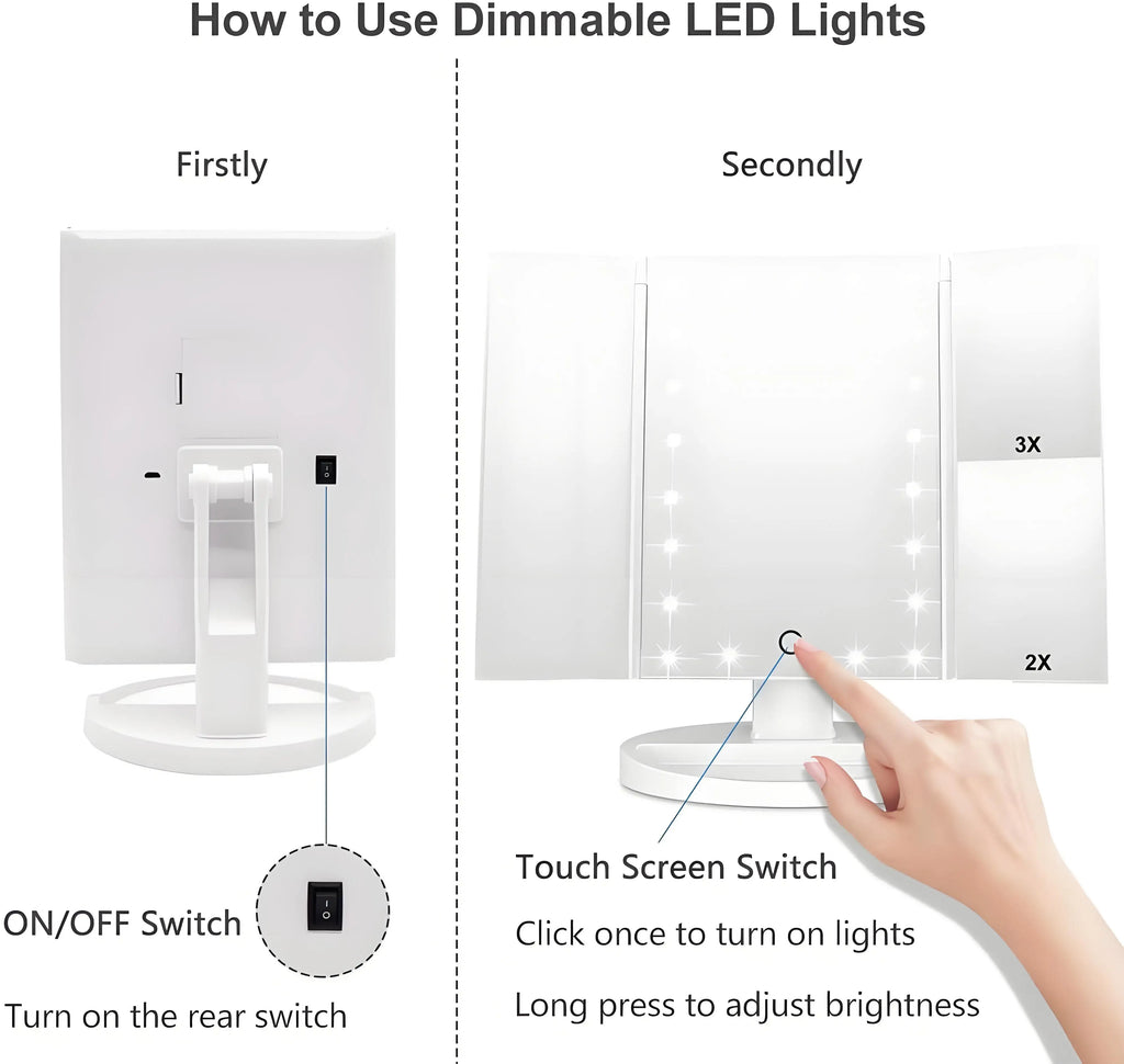 Pro Vanity Mirror with 21 LED Natural Light Tri-Zone Magnification USB-C Anti-Glare 180° Adjustable for Makeup & Skin Care