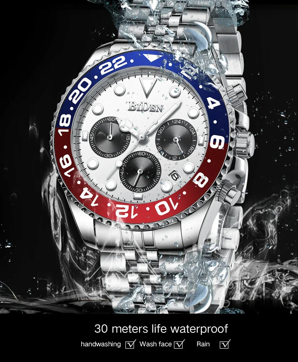 Brand Men's Watches Are High-end Lightweight Luxurious Round Multifunctional Quartz Watches with Solid Steel Straps for Dail