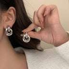 Real 925 Sterling Silver 18K Round Stud Earrings for Women Trendy Fine Jewelry Minimalist Exaggerated  Accessories