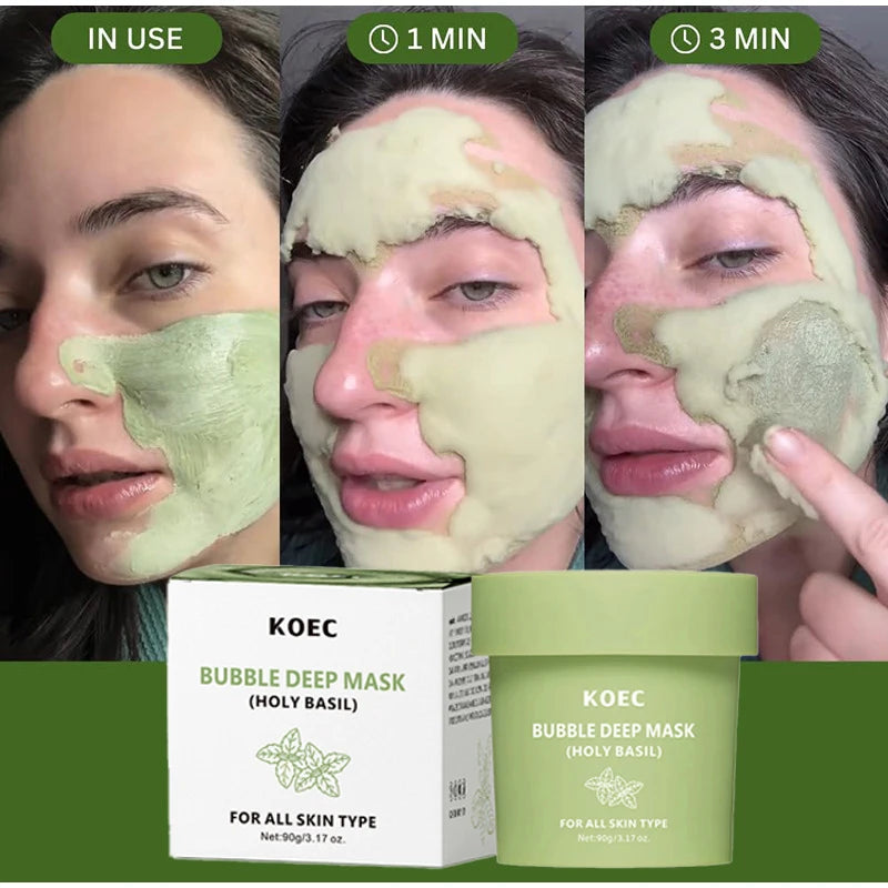 Holy Basil Bubble Deep Mask,Carbonated Water Face Cleansing Pores Blackheads Sebum,Clay Mud Mask Wash-Off Pack,Korean Skincare