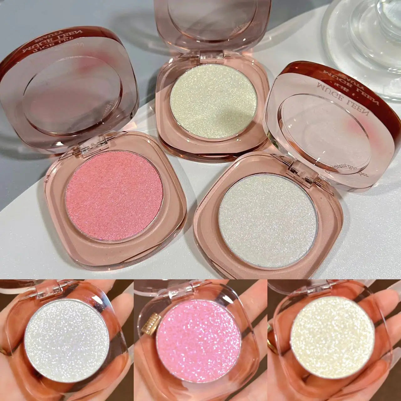 Makeup Highlighter Pink Polarized Shiny Glitter Brighten Cheekbones Eyes High Gloss Palette Highly Pigmented Shimmer Fine Shine
