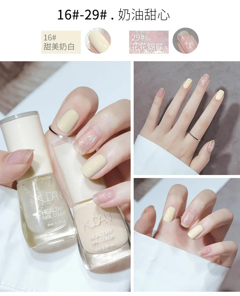 Nail Polish Without Baking Lamp White Fine Glitter Non-baking Non-peel Transparent Shiny Oil Base Coat Nude Nail Polish