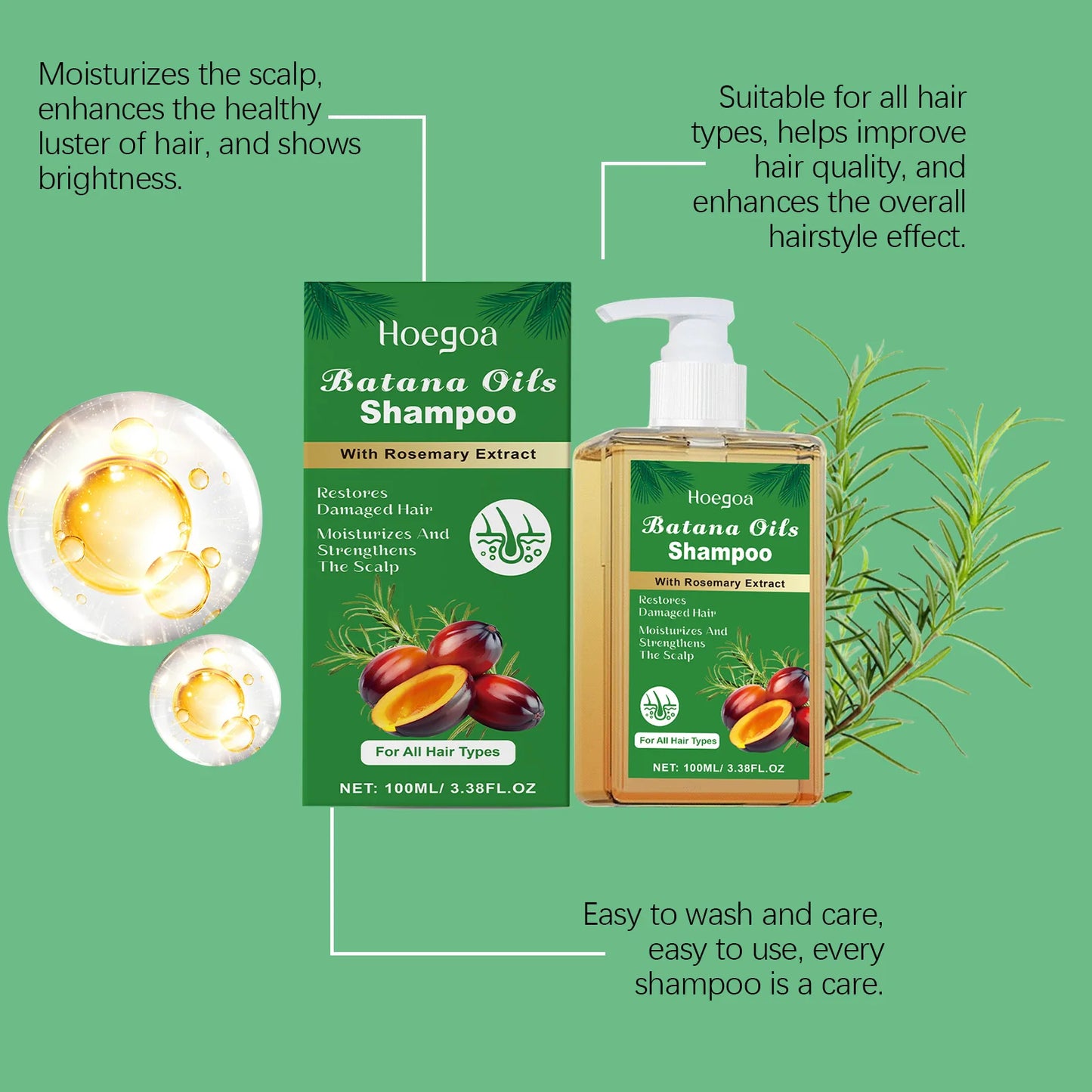 100/300ml Batana Oil & Rosemary Shampoo Deep Nourishing Scalp Remove Dandruff Strengthens Hair for Shiny Shampoo Hair Care