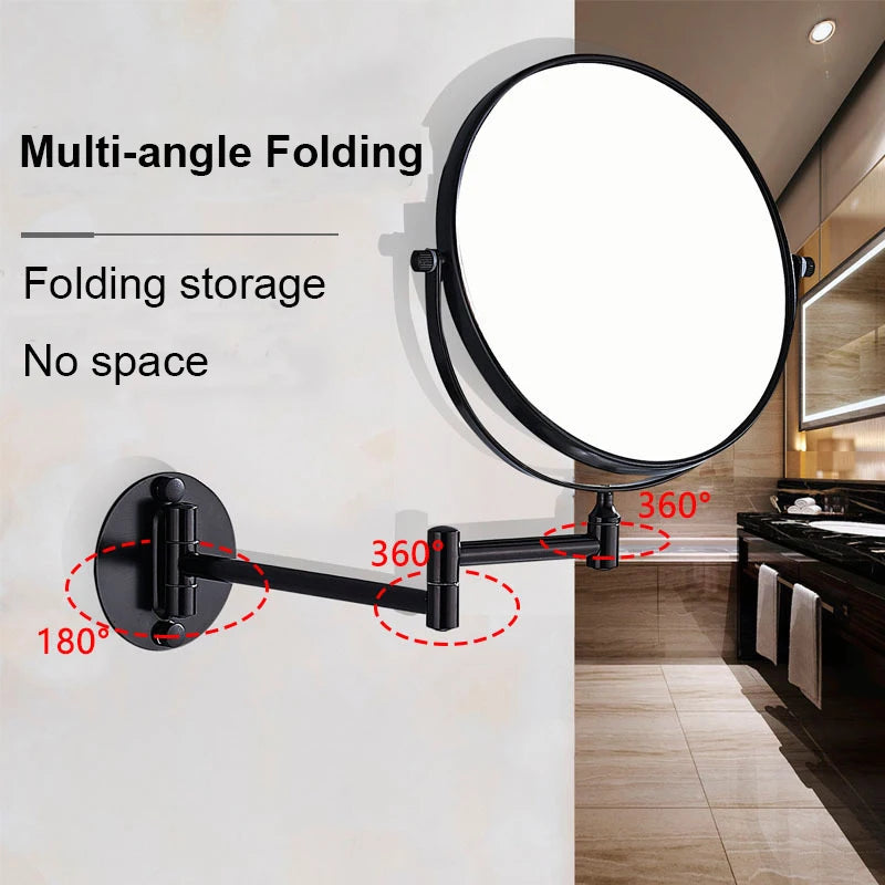 Space-Saving Wall-Mounted Makeup Mirror, 3X/1X Dual-Sided Rotating Mirror with Aluminum Frame, Foldable Design for Bathroom
