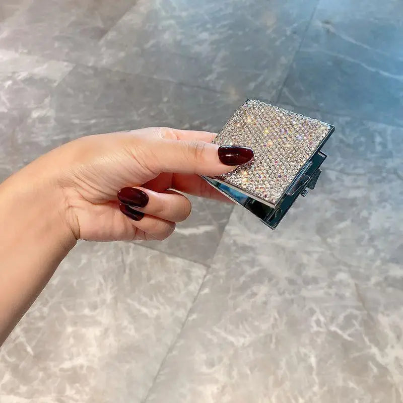 Makeup Mirror Luxury Diamond Portable Pocket Compact Mirror Women's Gifts Handheld Cosmetic Mirror with Magnification