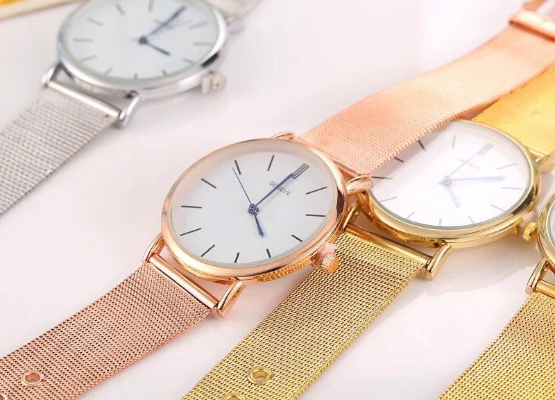 New Famous Silver Casual Geneva Quartz Watch Women Metal Mesh Stainless Steel Dress Watches For Gift Relogio Feminino Hot Clock