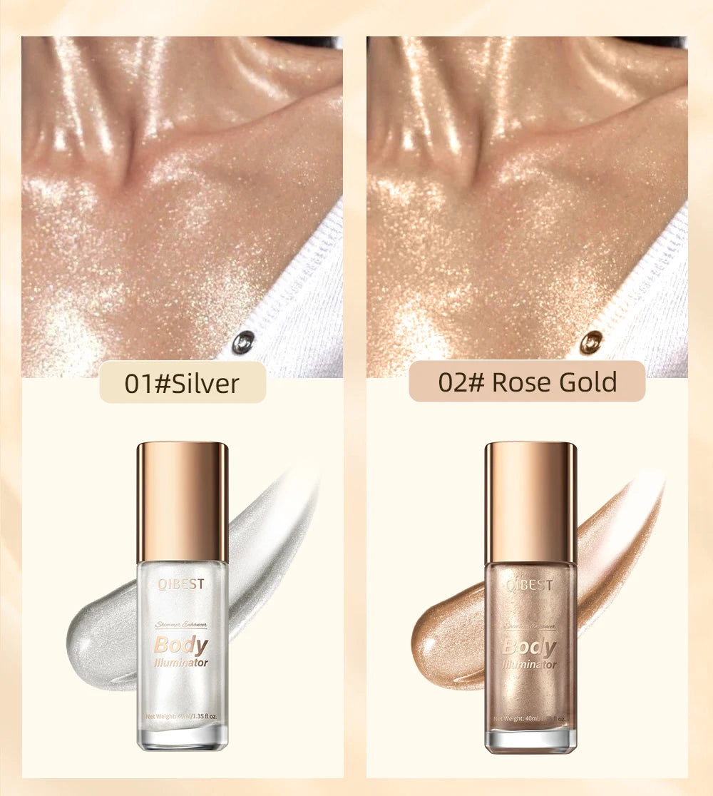 QIBEST 5 Colors Body Face Liquid Highlighter Glitter Makeup Glow Face Contour Shimmer Illuminator Ginger Highlight Cosmetics