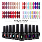 NAILCO 10PCS/Set Gel Nail Polish Gorgeous Full Coverage Semi Permanent Soak Off UV LED Gel Nail Art Base Top Coat Gel Polish Kit