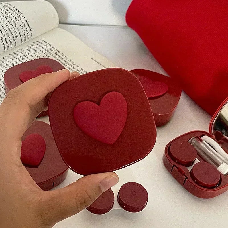 Women Color Contact Lens Case Red Heart Contact Lenses Box for Eyes Care Kit Glasses Case Holder Container