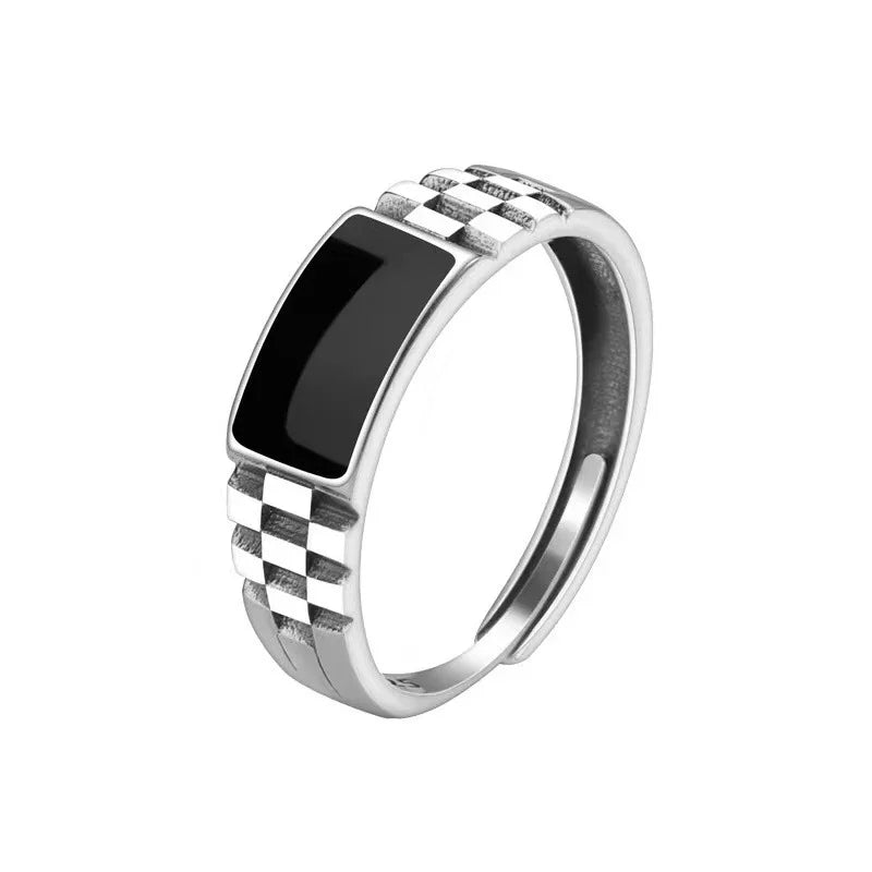 New Light Luxury Silver Plated Ring for Men Vintage Drip Glazed Opening Ring High-end Geometric Finger Ring Кольцо С Эмалью