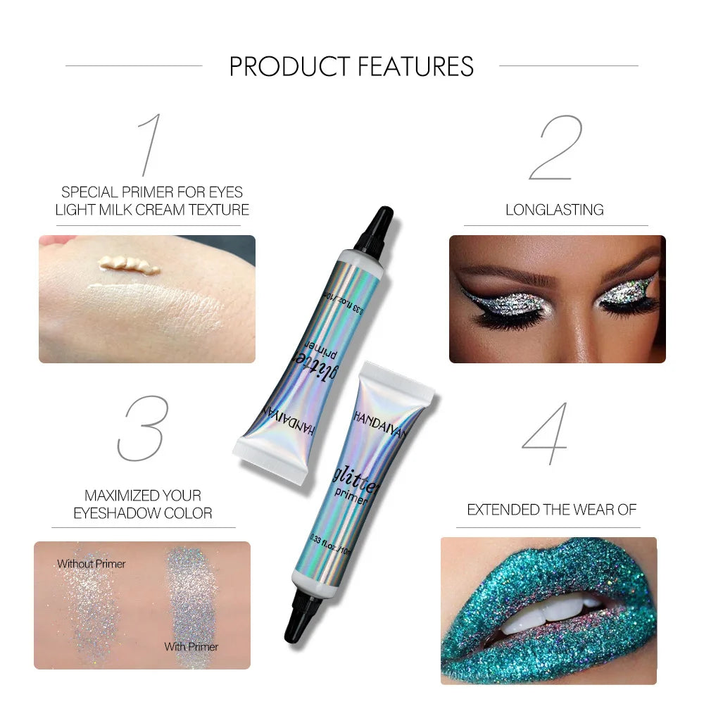 HANDAIYAN Sequin Glitter Primer Makeup Glue Eyeshadow Primer For Lips Eyes Face Long Lasting Multi-Functional Primer
