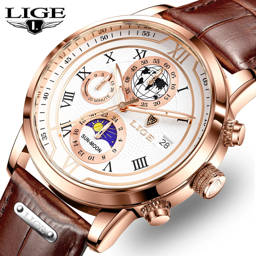 LIGE Top Brand Luxury Watch for Men Business Casual Men's Watches Wristwatch Man Quartz Chronograph Waterproof Watches Clock New