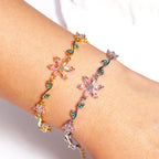 Luxury Pink Zircon Flower Bracelet For Women Girls Sweet Gold Color Crystal Adjustable Bracelet Jewelry Gift