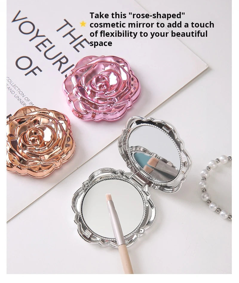 1PC Portable Mini Mirror Retro Rose Flower Small Pocket Makeup Mirror Double Sided Hand Mirrors Compact Cosmetic Beauty Tool