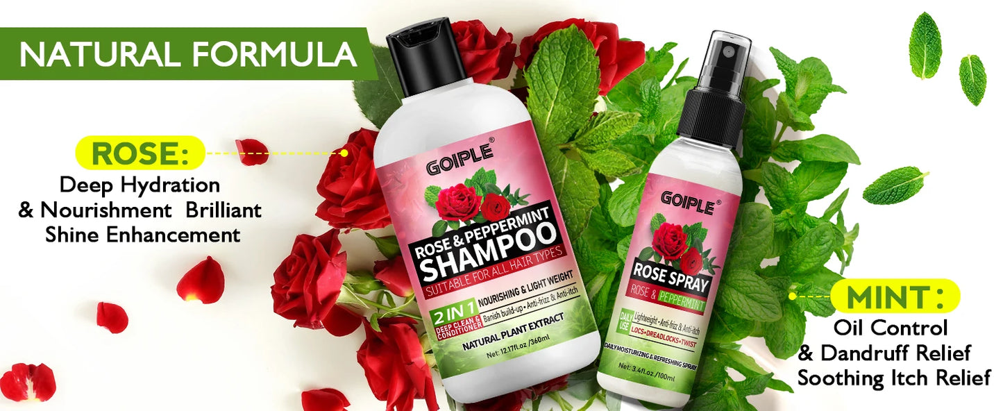 Rose Peppermint Shampoo with Hair Care Spray Moisturizing & Nourishing Conditioner Product Shampoo and Conditioner Set for Women