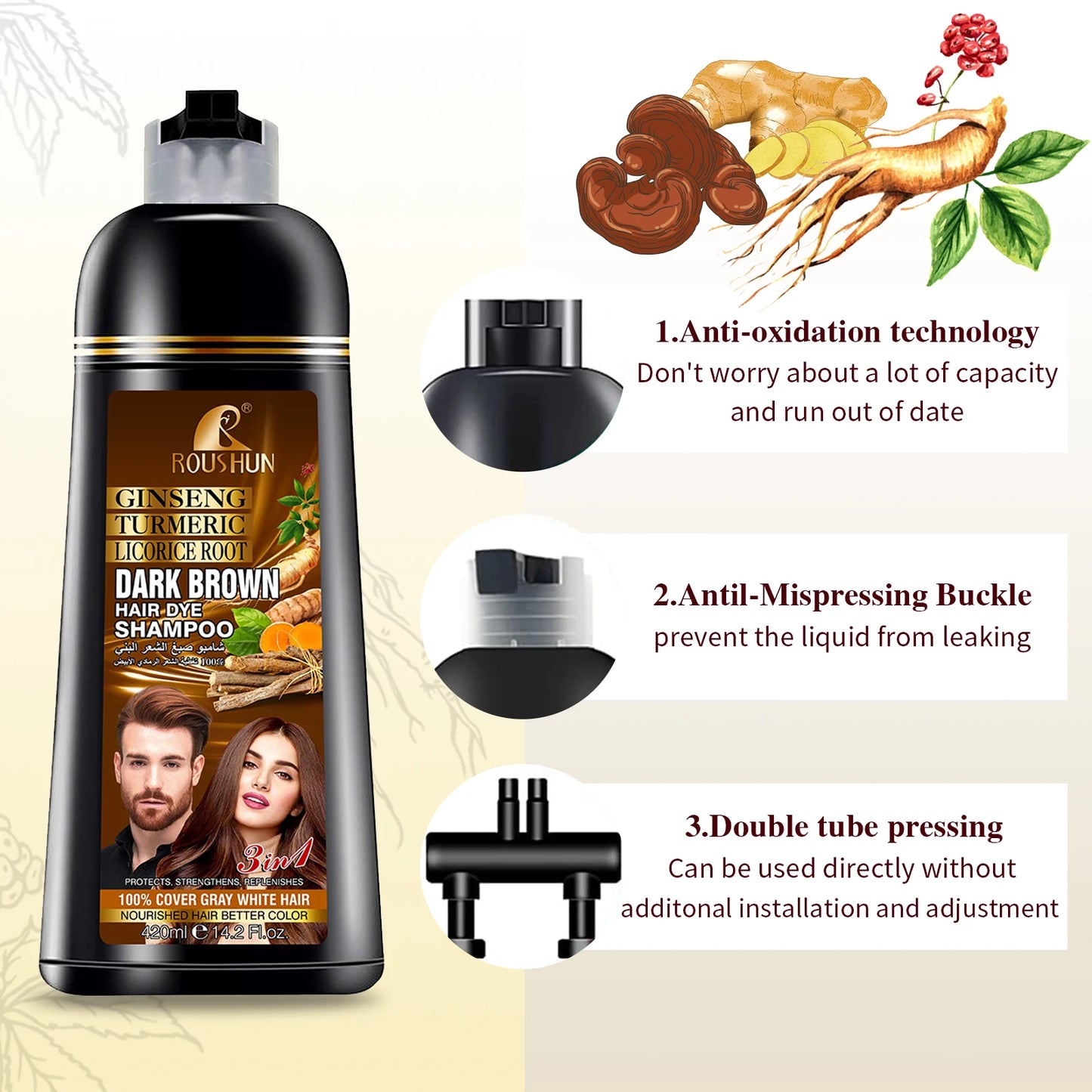 420ml/14.2 Fl.oz Dark Brown Hair Color Shampoo for Gray Hair Instant Hair, Hair Dye Shampoo Natural Long Lasting for Men & Women