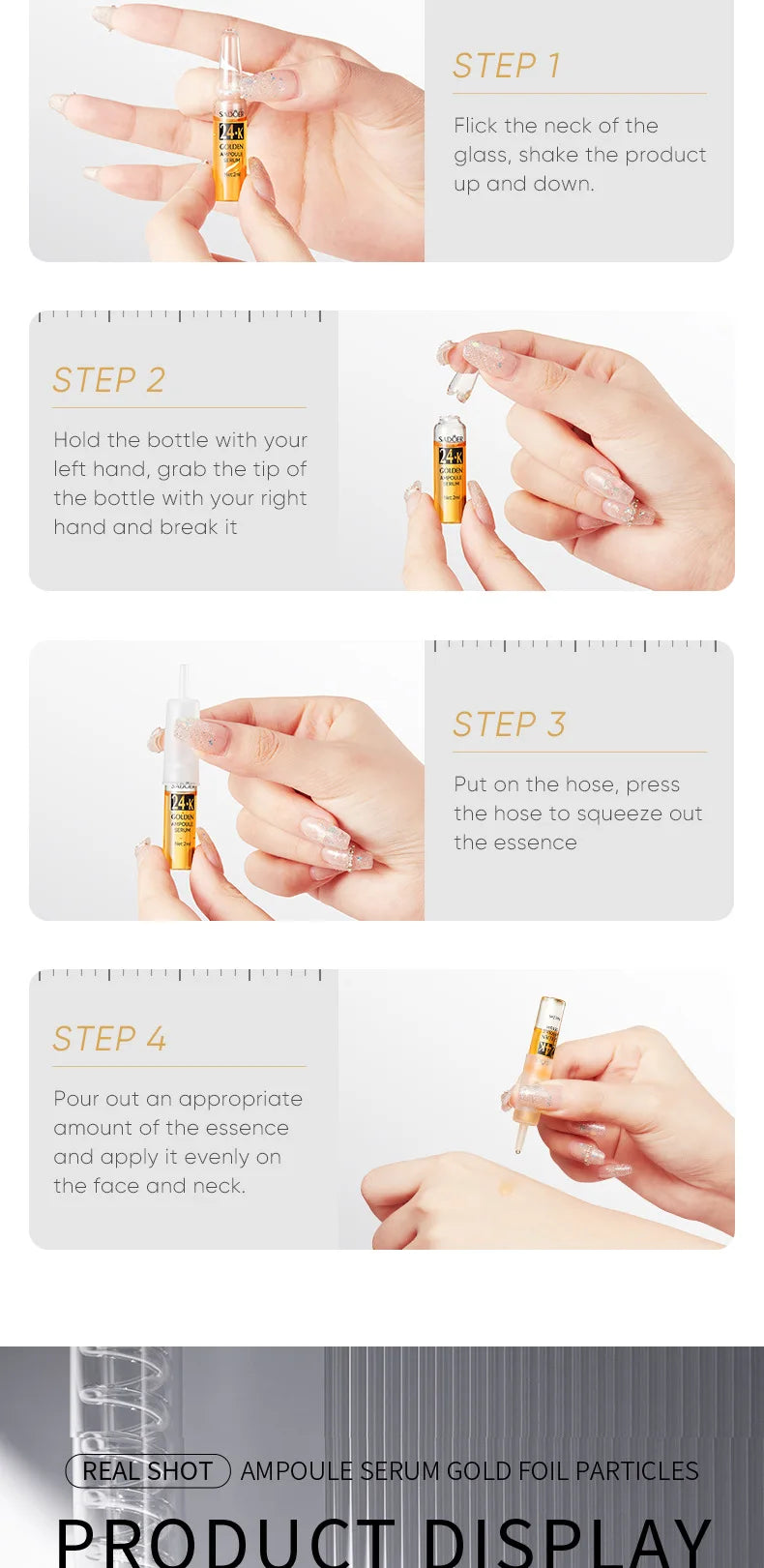 7pcs/Kit SADOER Ampoule Vitamin C 24K Gold Hyaluronic Acid Serum for Face Moisturizing Brightening Hydrating Facial Essence