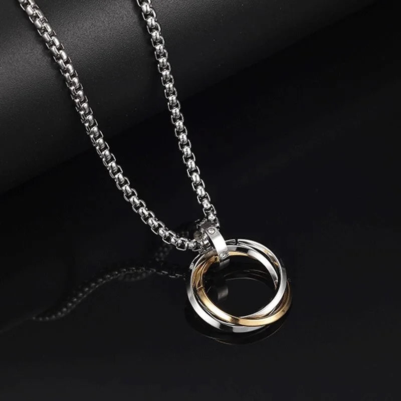 New Three Ring Ring Necklace for Men, Trendy Men, Personalized Ins, European and American Street Hip Hop Hoo