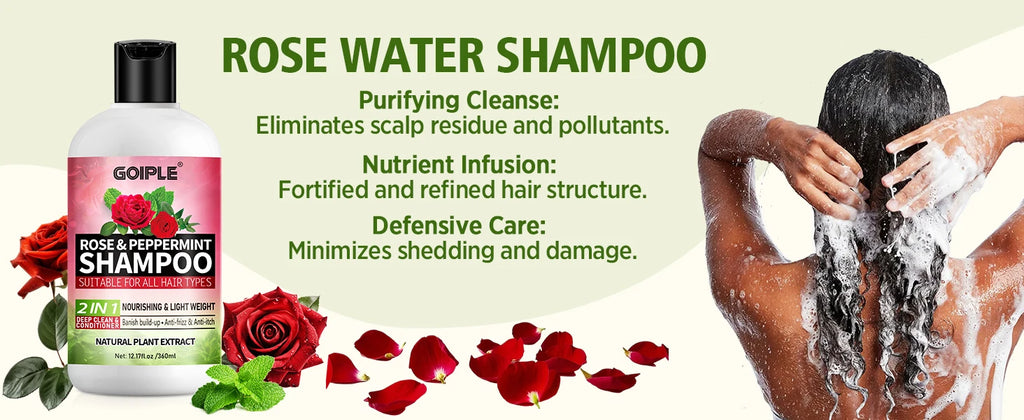 Rose Peppermint Shampoo with Hair Care Spray Moisturizing & Nourishing Conditioner Product Shampoo and Conditioner Set for Women