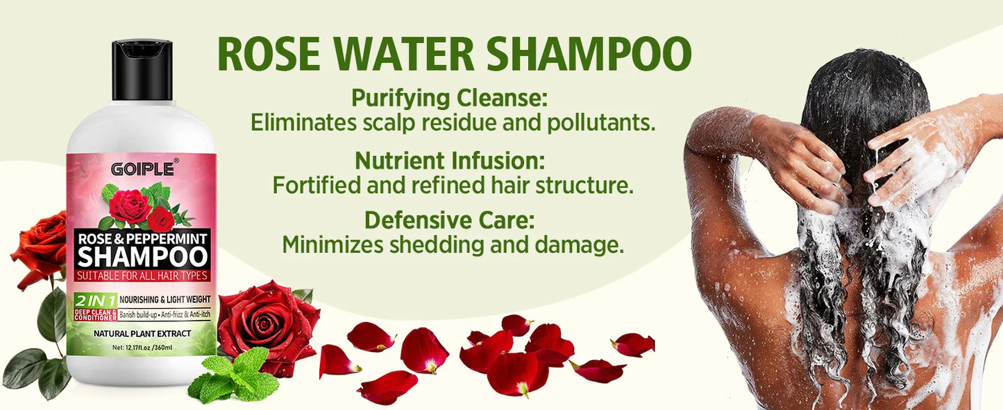 Rose Peppermint Shampoo with Hair Care Spray Moisturizing & Nourishing Conditioner Product Shampoo and Conditioner Set for Women