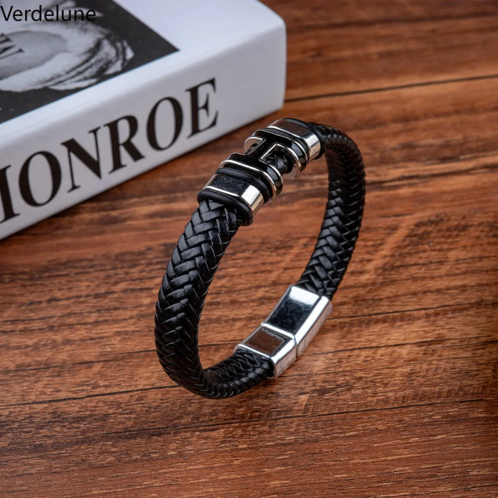 Men's Letter H Bracelet with Magnetic Clasp - Trendy Stylish Initial Jewelry