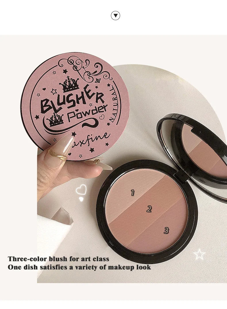 3 Colors Contour Blush Palette Matte Nose Shadow Rose Pink Cheek Glitter Glowing Illuminator Highlighter Powder Bronzer Makeup