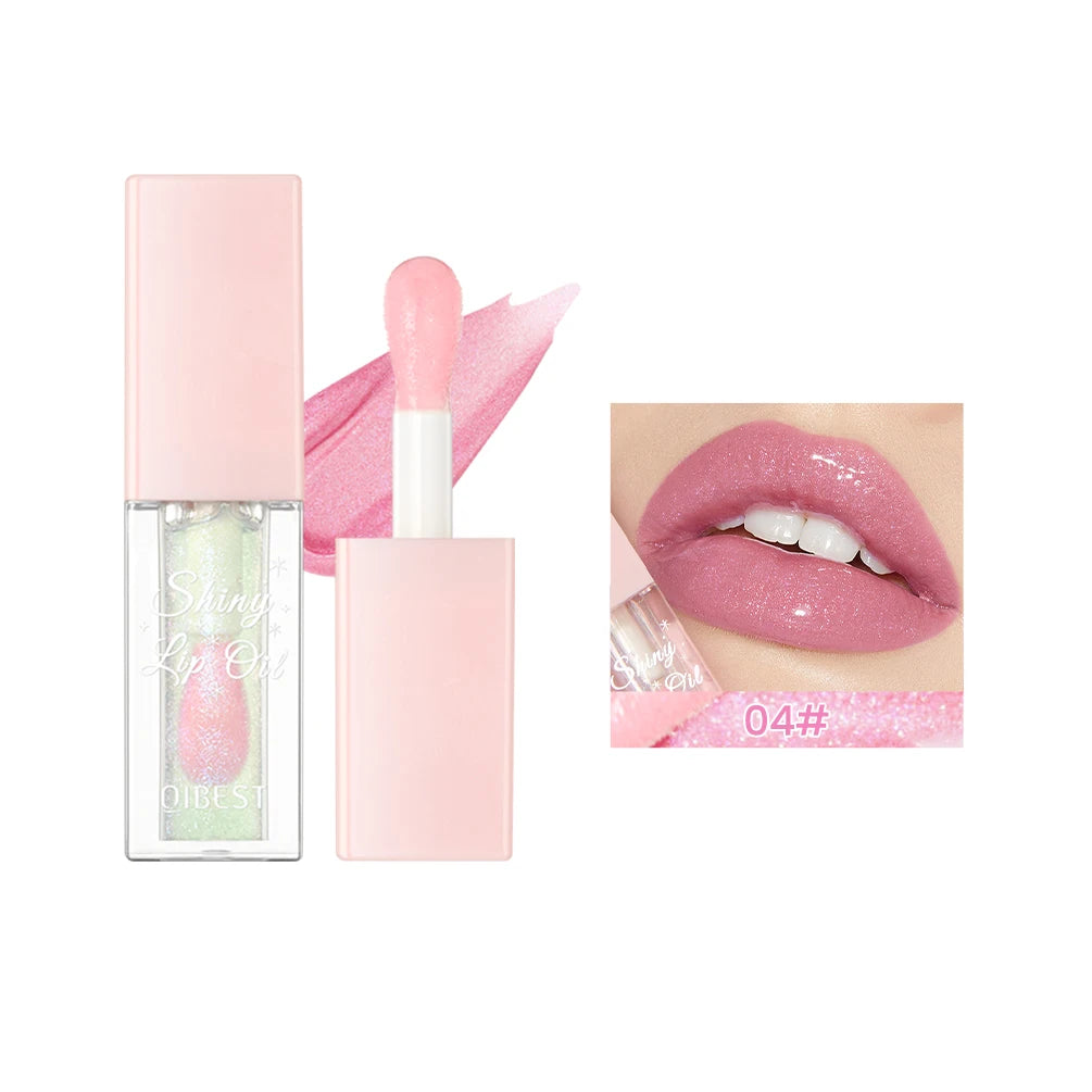 Pearlescent Pink Glitter Lip Oil Lustrous Color Changing Lip Gloss Moisturizing Makeup Lip Balm Mirror Glass Lip Glaze Cosmetics