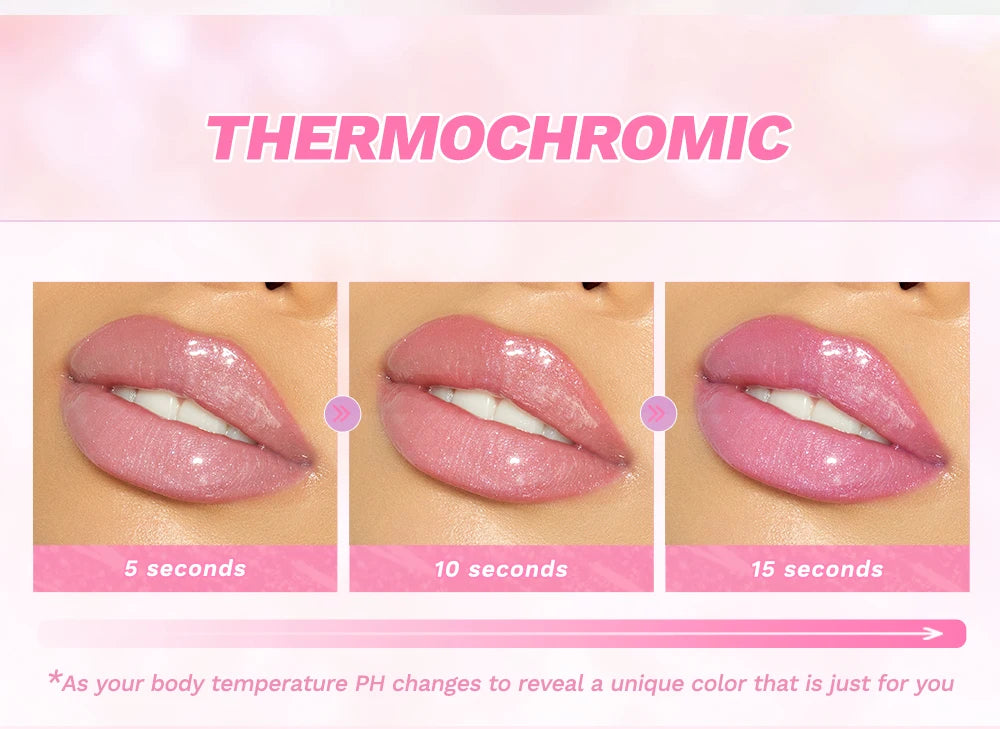 Pearlescent Pink Glitter Lip Oil Lustrous Color Changing Lip Gloss Moisturizing Makeup Lip Balm Mirror Glass Lip Glaze Cosmetics