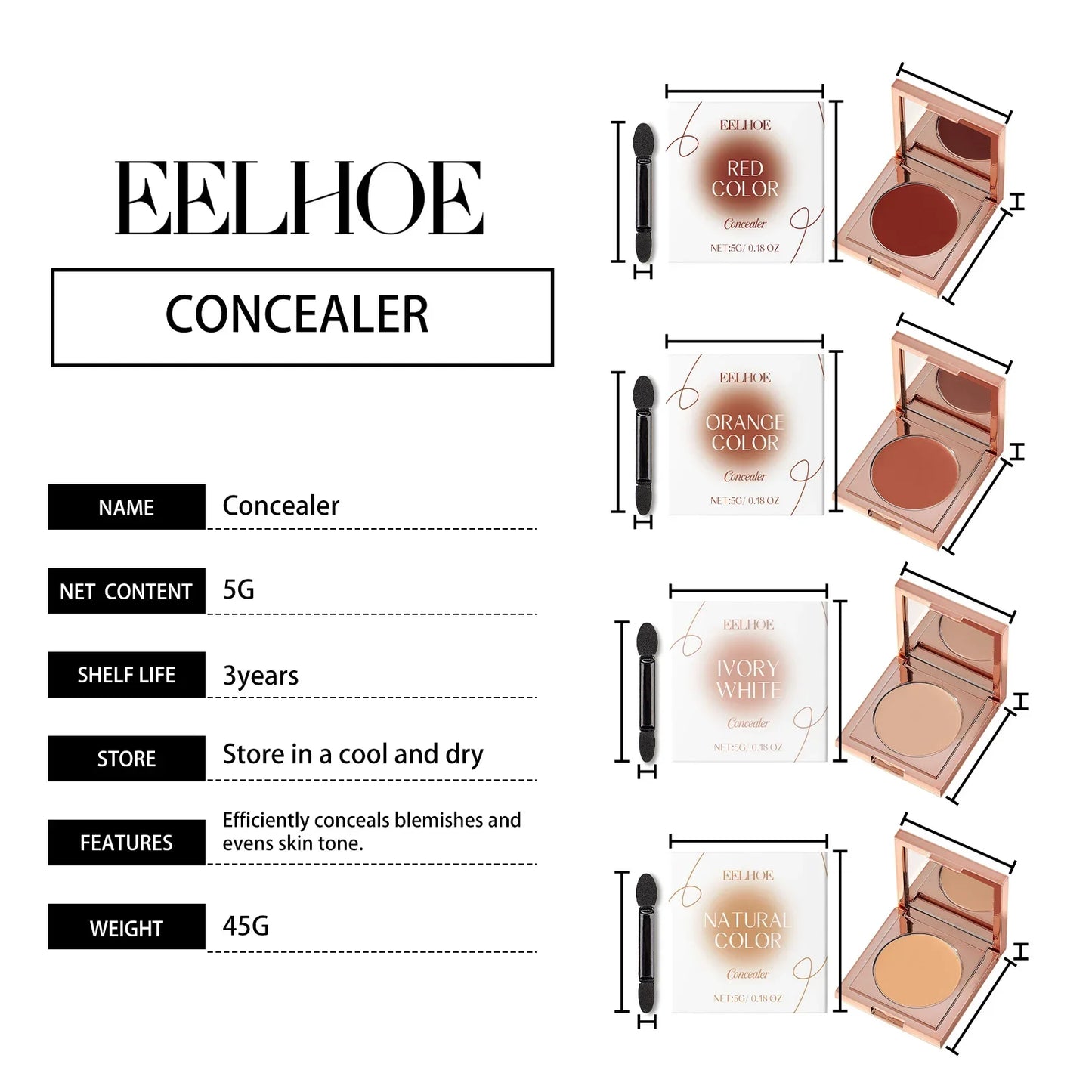Concealer Lightweight Natural Coverage Of Skin Blemishes Spot Acne Print Cover Dark Circles Non-Removing Long-LastingMakeup