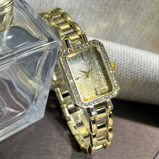 Luxury Crystal Elegant Watches For Women Gold Bracelet Jewelry Quartz Wristwatch New Fashion Retro Original Ladies Watch