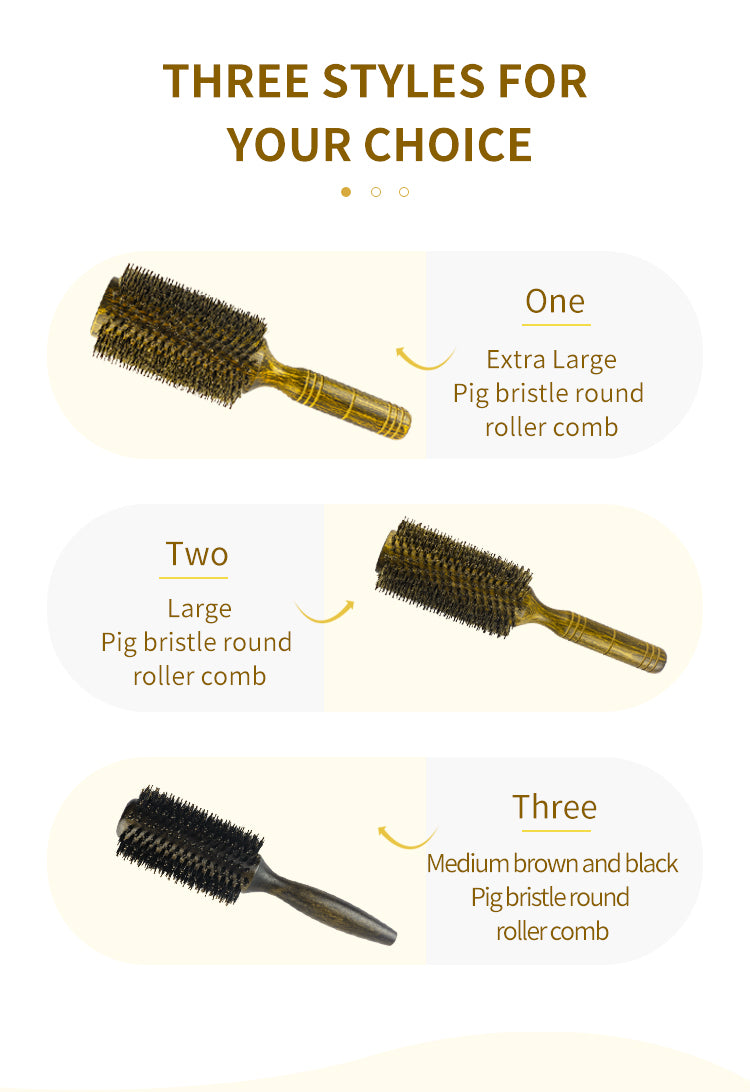 Professional Boar Bristle Round Hair Brush For Women Men Salon Hair Styling Curly And Straight Comb Hairdresser Wood Round Brush