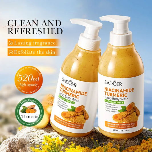Turmeric Scrub Shower Gel 520ml Niacinamide Cleansing Lightening Dark Underarm Leg Body Cleansers Brightening body Tender Skin