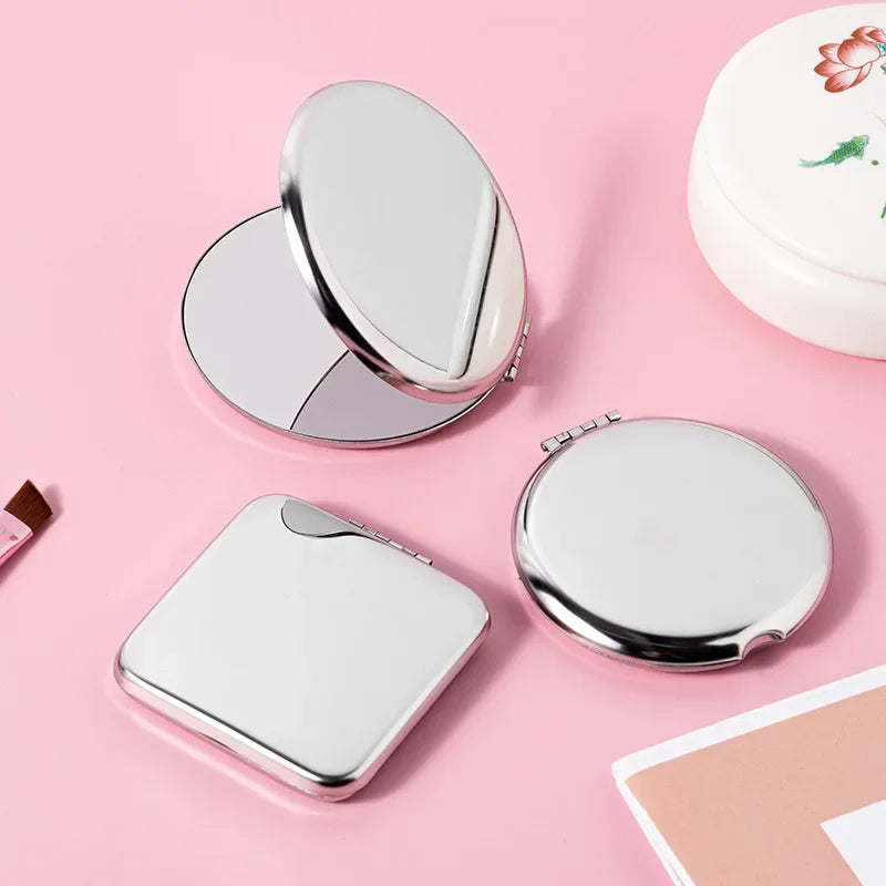 1pcs Hand Pocket Folded-Side Cosmetic Make Up Mirror Portable Women Stainless Steel Makeup Mirror  Small Various Shapes