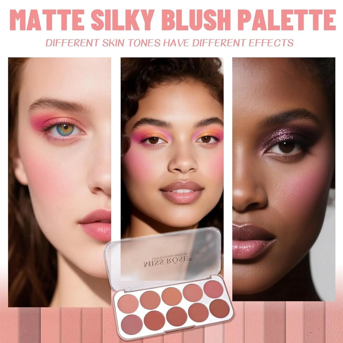 10 Colors Matte Blush Palette for Women Blendable Smooth Long-lasting Waterproof Contouring Blush Powder Buildable Cheek Makeup