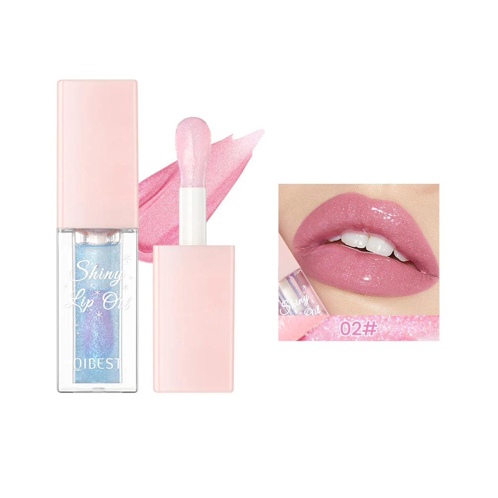 Pearlescent Pink Glitter Lip Oil Lustrous Color Changing Lip Gloss Moisturizing Makeup Lip Balm Mirror Glass Lip Glaze Cosmetics
