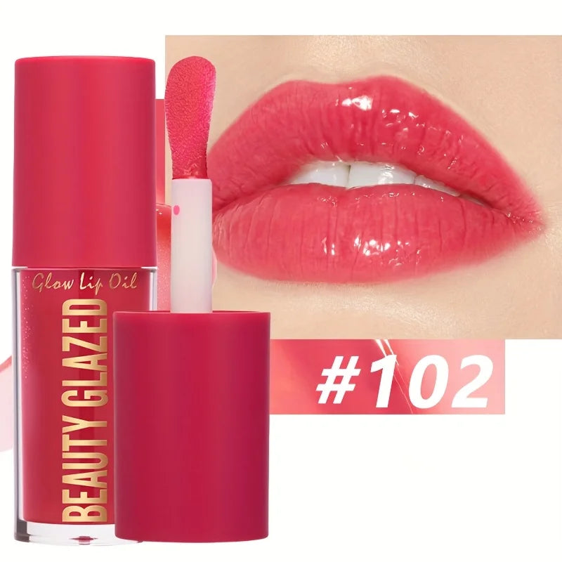 BEAUTY GLAZED 4 Color Moisturizing Lip Oil Moisturizing Lip Gloss Luminous Oil Lip Glos Liquid Lip Gloss, Natural Lip Enhancer
