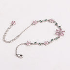 Luxury Pink Zircon Flower Bracelet For Women Girls Sweet Gold Color Crystal Adjustable Bracelet Jewelry Gift