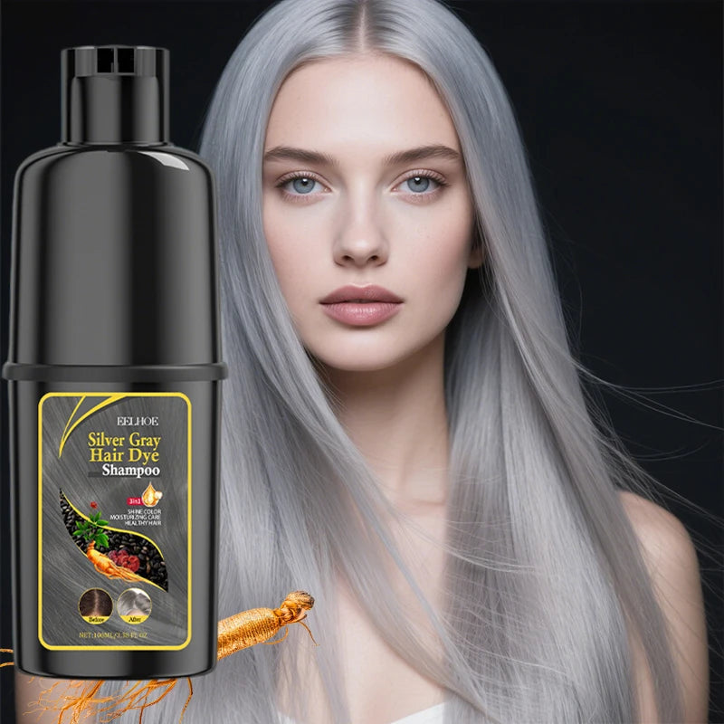 100ml Silvery Gray Hair Color Shampoo Gentle Herbal Moisturizing Cleansing & Nourishing Hair Care Oil Control Dye Shampoo